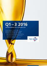 Cover der Quartalsmitteilung Q1-3 2016 der FUCHS PETROLUB SE
