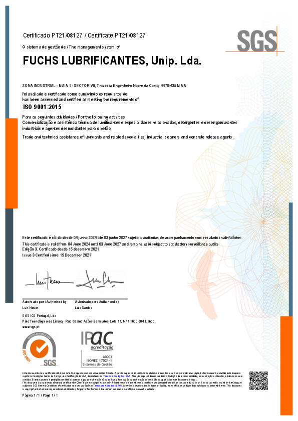 CERTIFICADO NP EN ISO 9001:2015