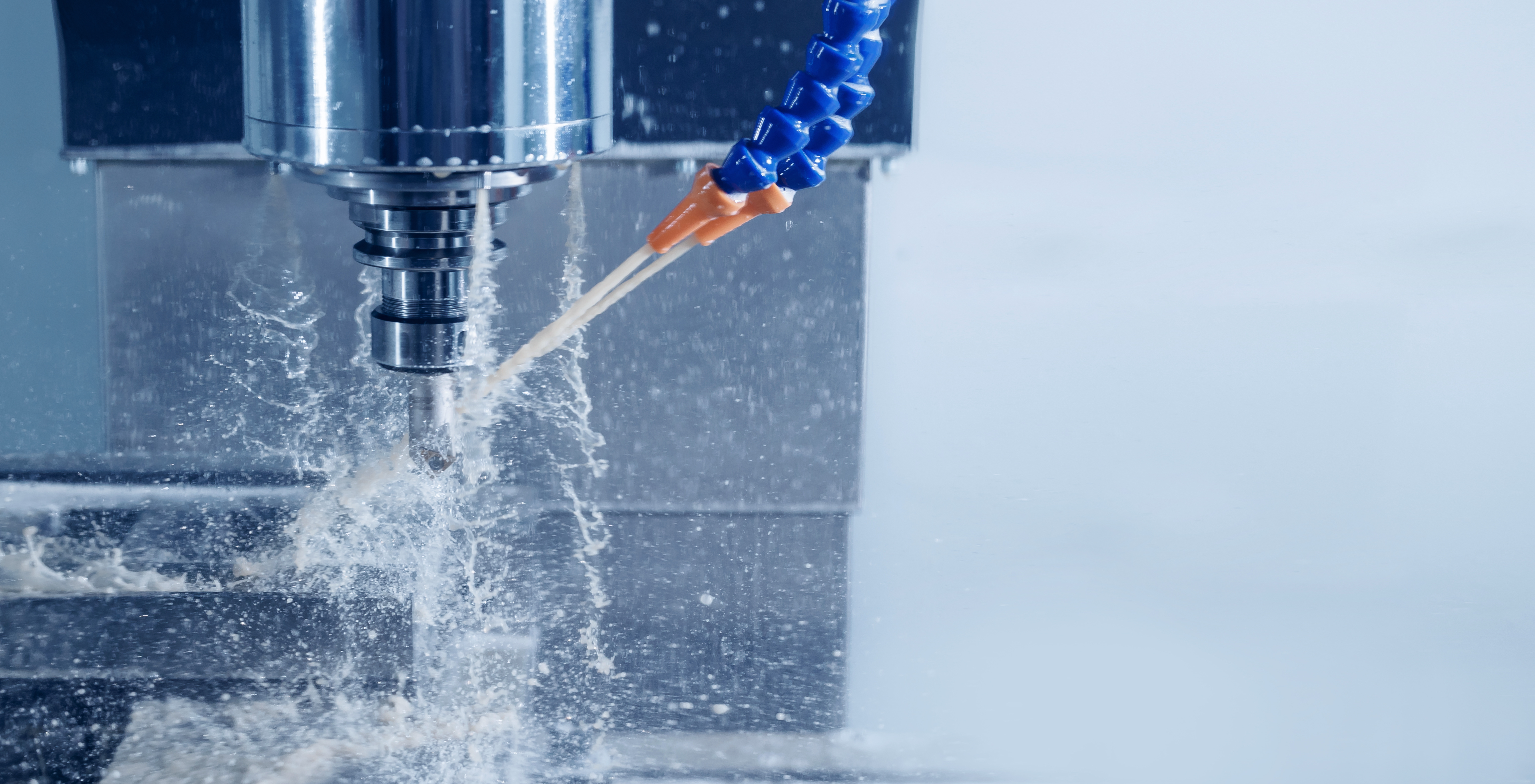 Banner CNC turning cutting metal Industry machine iron tools with splash cutting fluid water Banner CNC turning cutting metal Industry machine iron tools with splash cutting fluid water