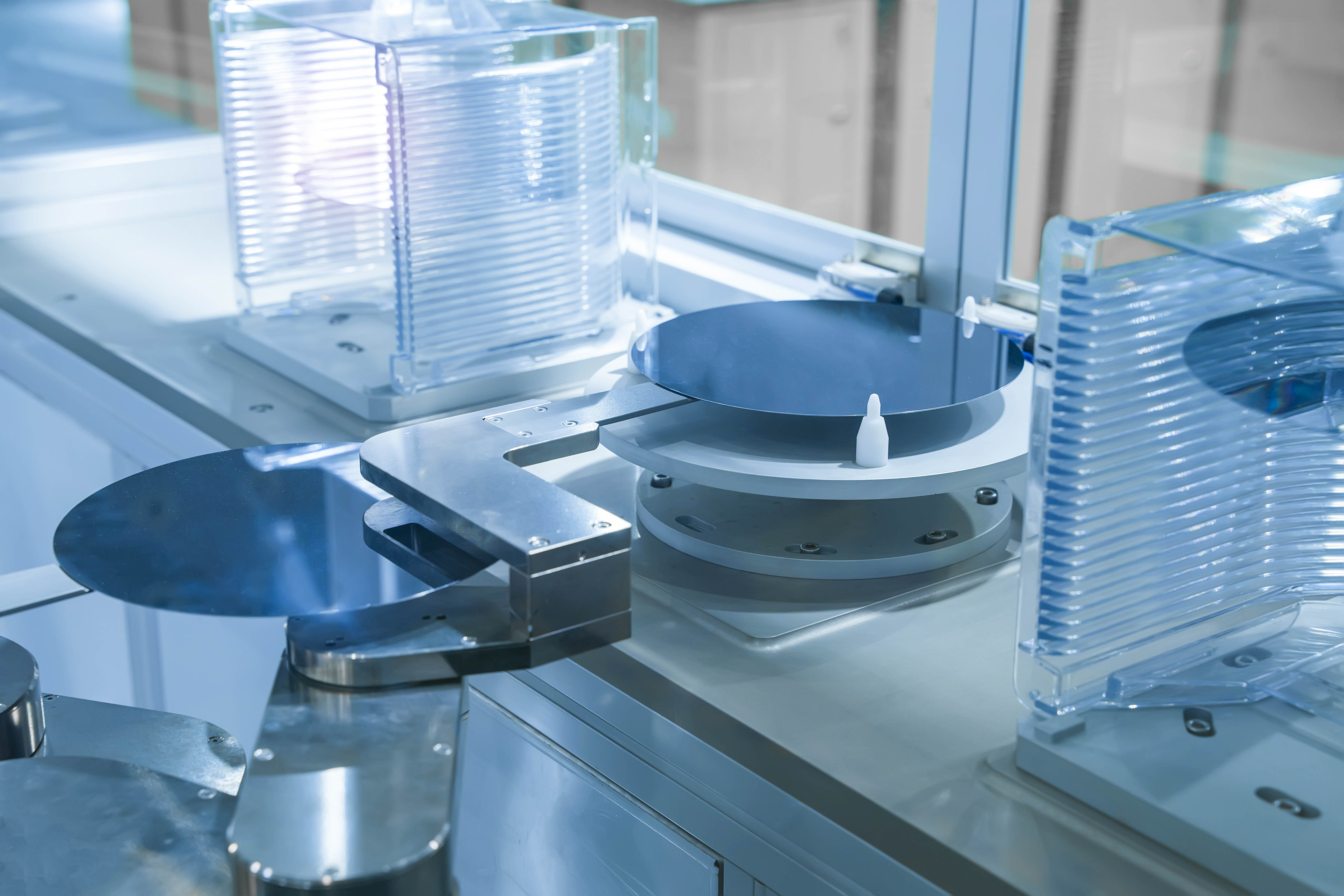 Silicon Wafers and Microcircuits with Automation system control application on automate robot arm