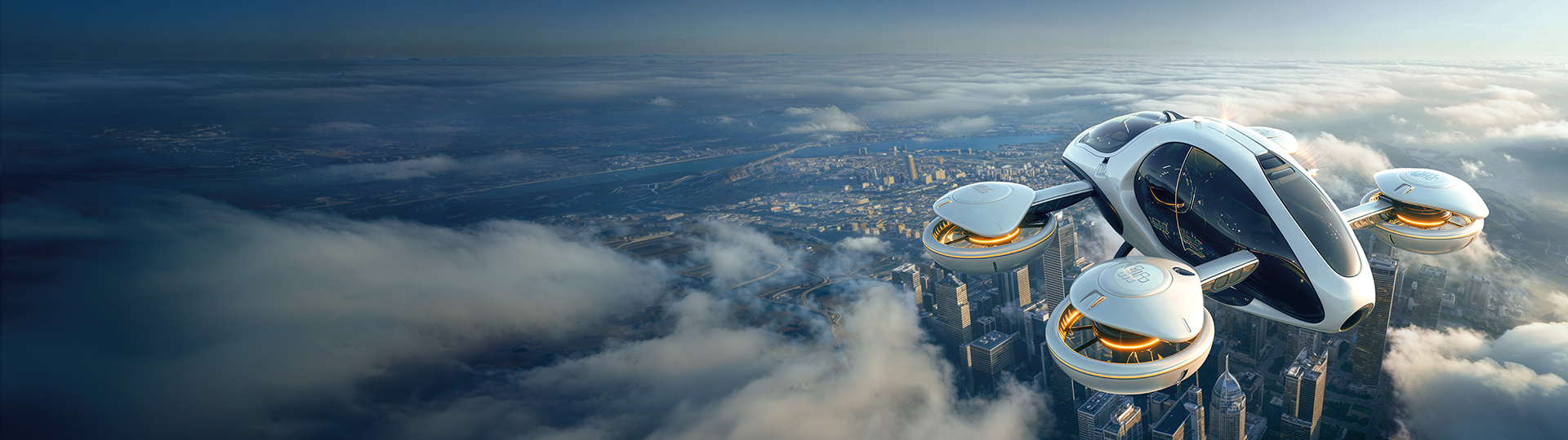 evtol in the skys above a city 