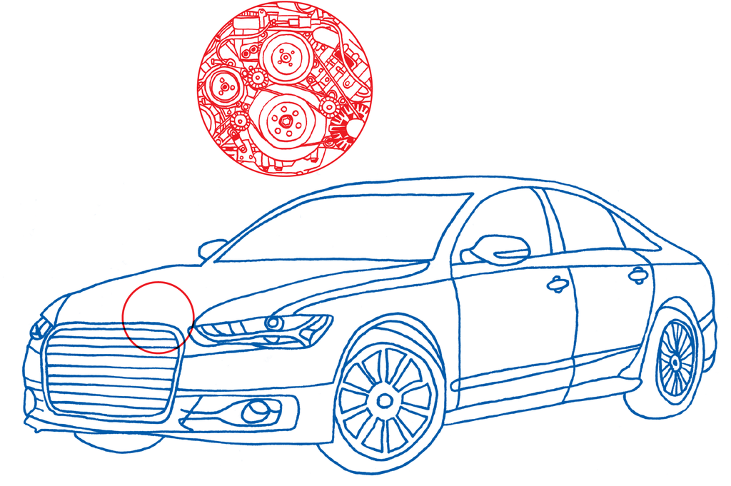 Sketch of a car showing the application of lubricants.