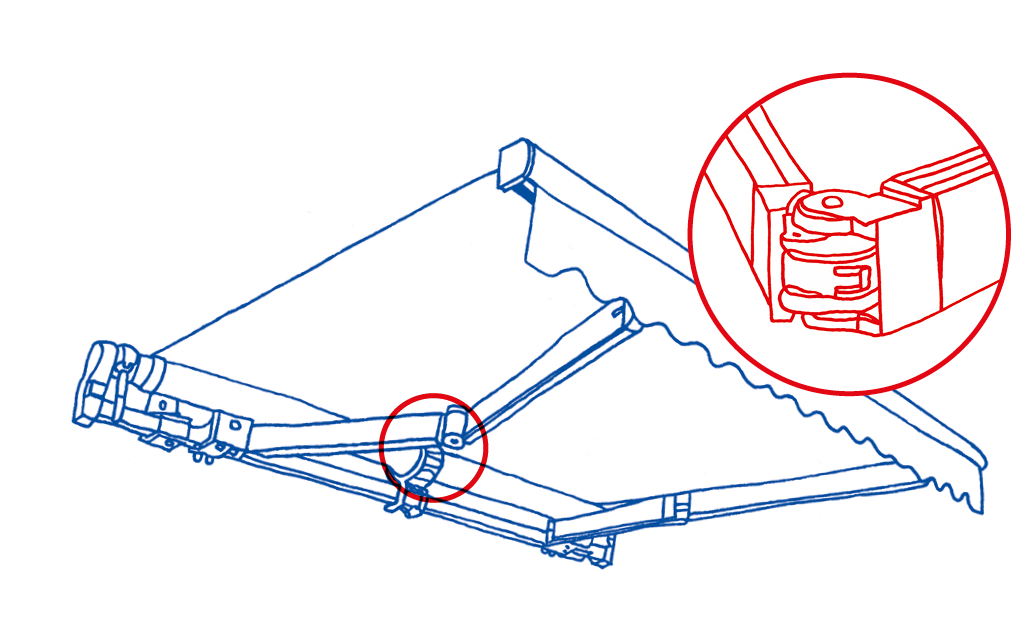 Sketch of a terrace awning showing the application of lubricants.