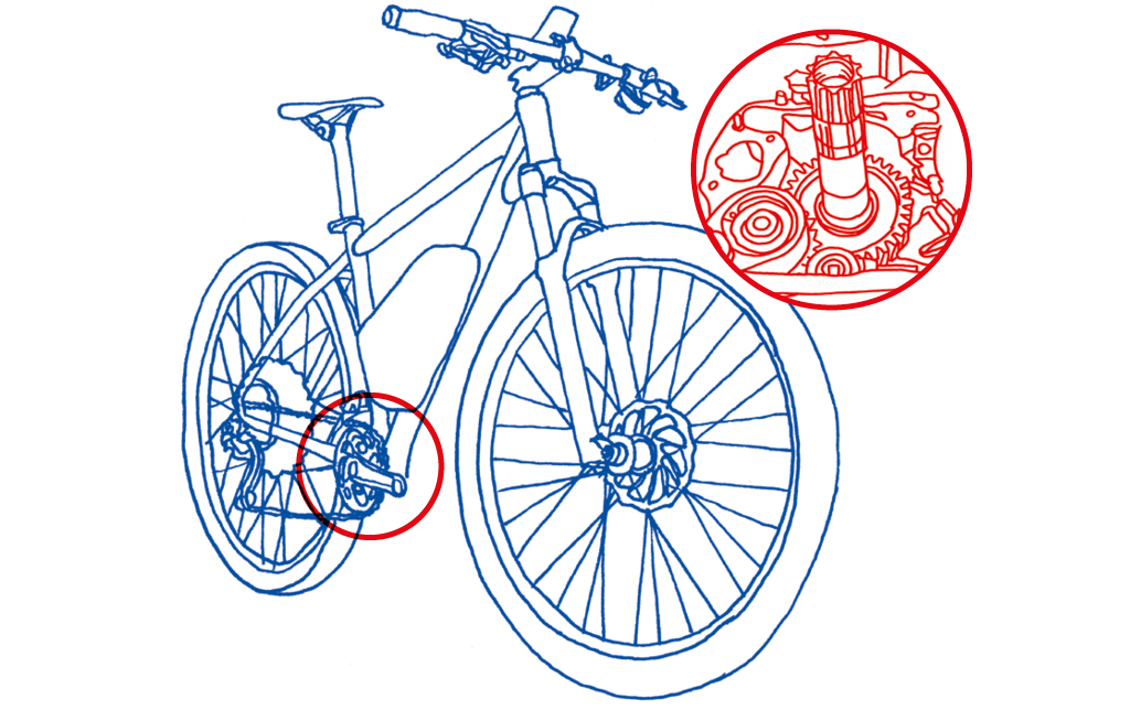 Sketch of a bike showing the application of lubricants.