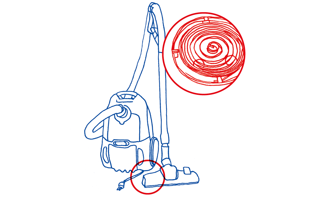 Sketch of a vacuum cleaner showing the application of lubricants.
