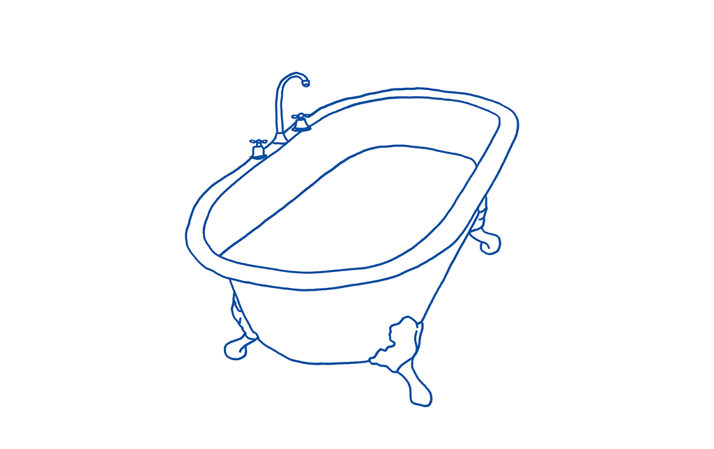 Sketch of a bathtub showing the application of lubricants.